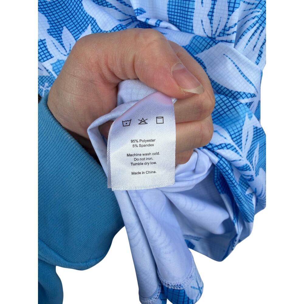 Yatta Golf Kahakai Polu Blue White Floral Short Sleeve Polo Shirt Size XXL - Picture 5 of 6